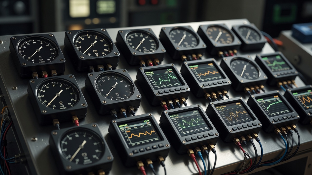 Close up of high tech measurement meters and recorders