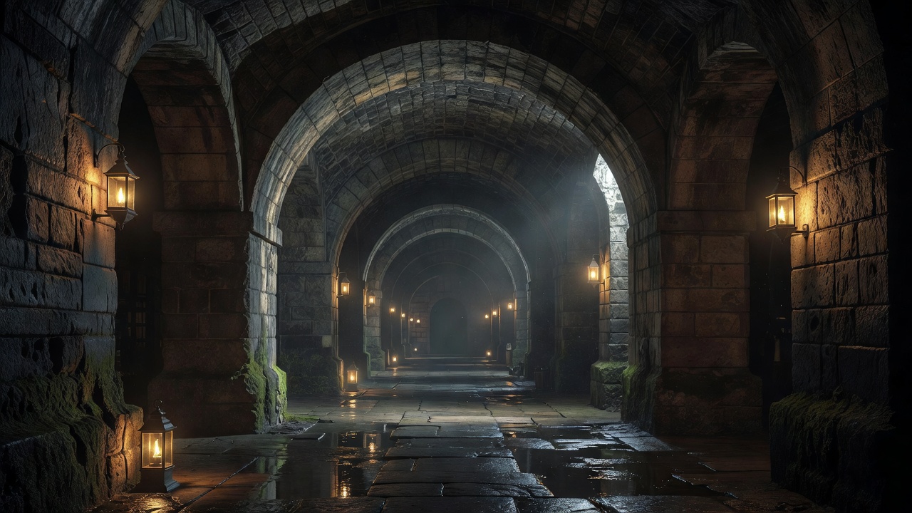 Edinburgh Vaults stone arches underground light